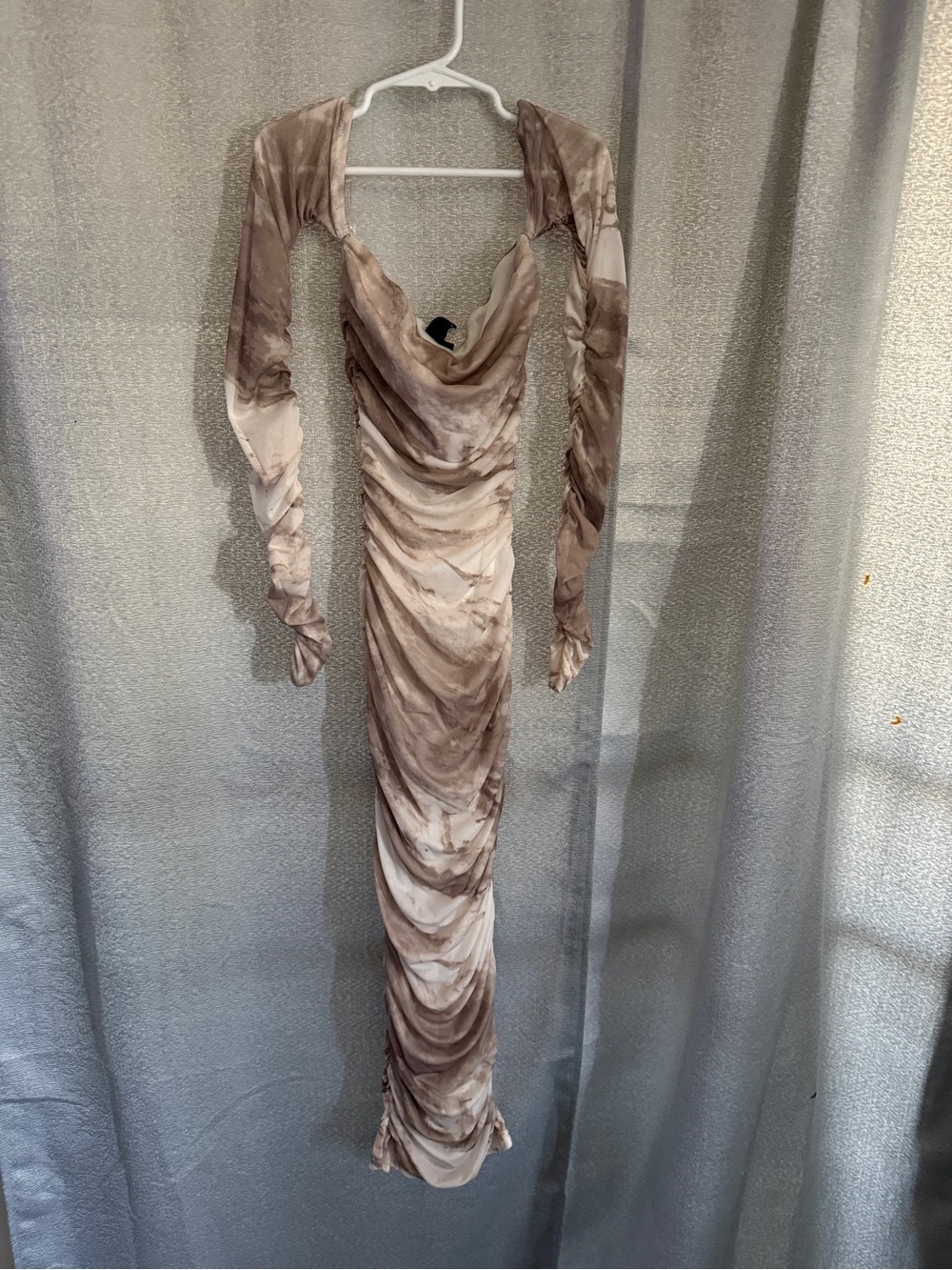 Windsor Taupe Marble Ruched Cowl Neck Maxi Dress
